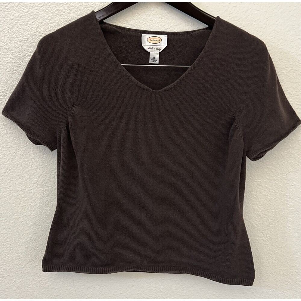 Vintage Talbots Brown Sweater XL Short Sleeve V Neck Italy y2k casual